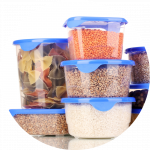 11Different food items stored in reusable containers