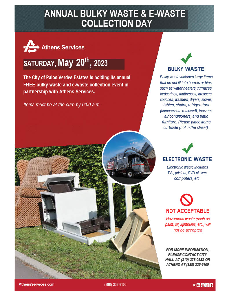 Palos Verdes Estates Annual Bulky Waste & EWaste Collection Day 2023