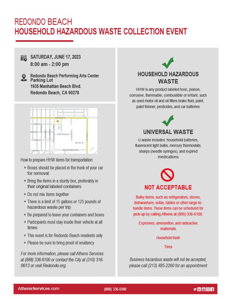 Redondo Beach Household Hazardous Waste Collection 2023 Athens Services