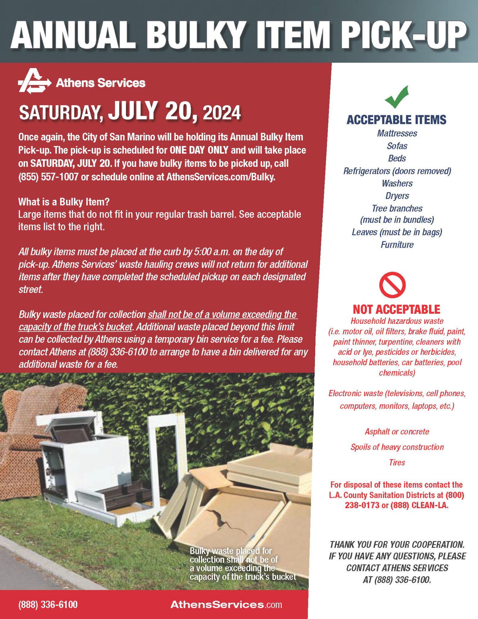 San Marino Annual Bulky Item Pickup Athens Services