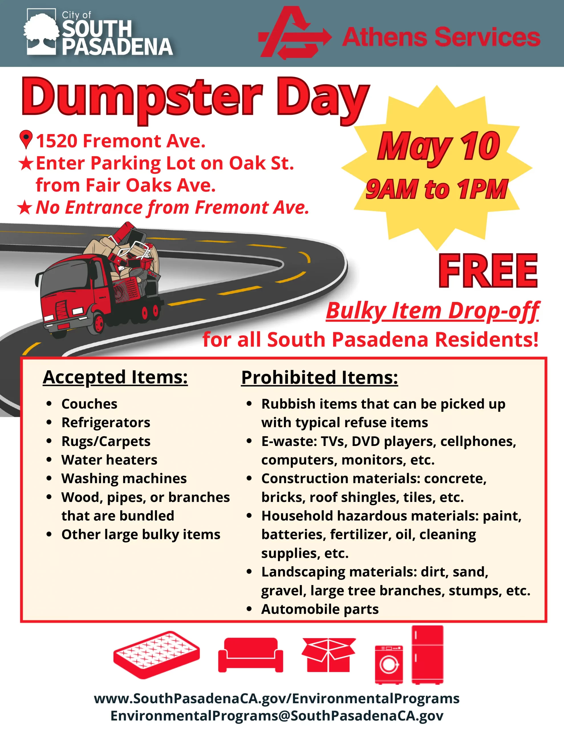 Athens Services South Pasadena Dumpster Day 05-10-2025