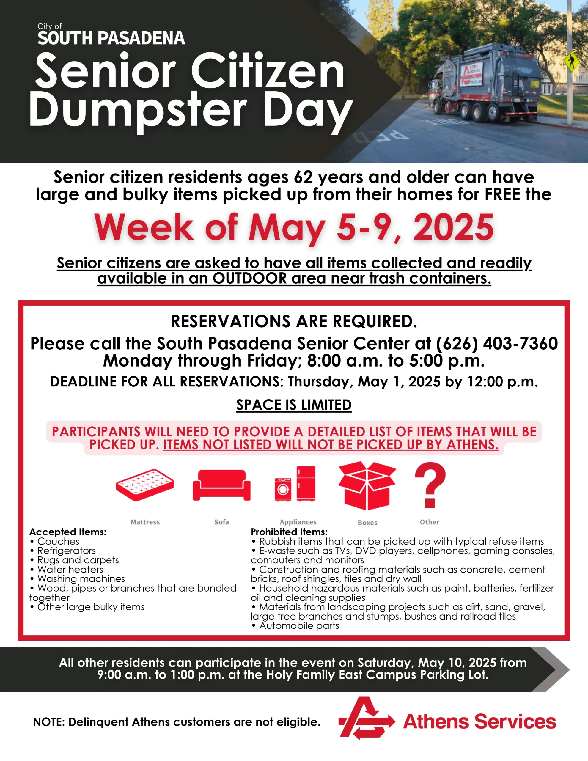 Athens Services South Pasadena Senior Citizen Dumpster Day 05-05-2025