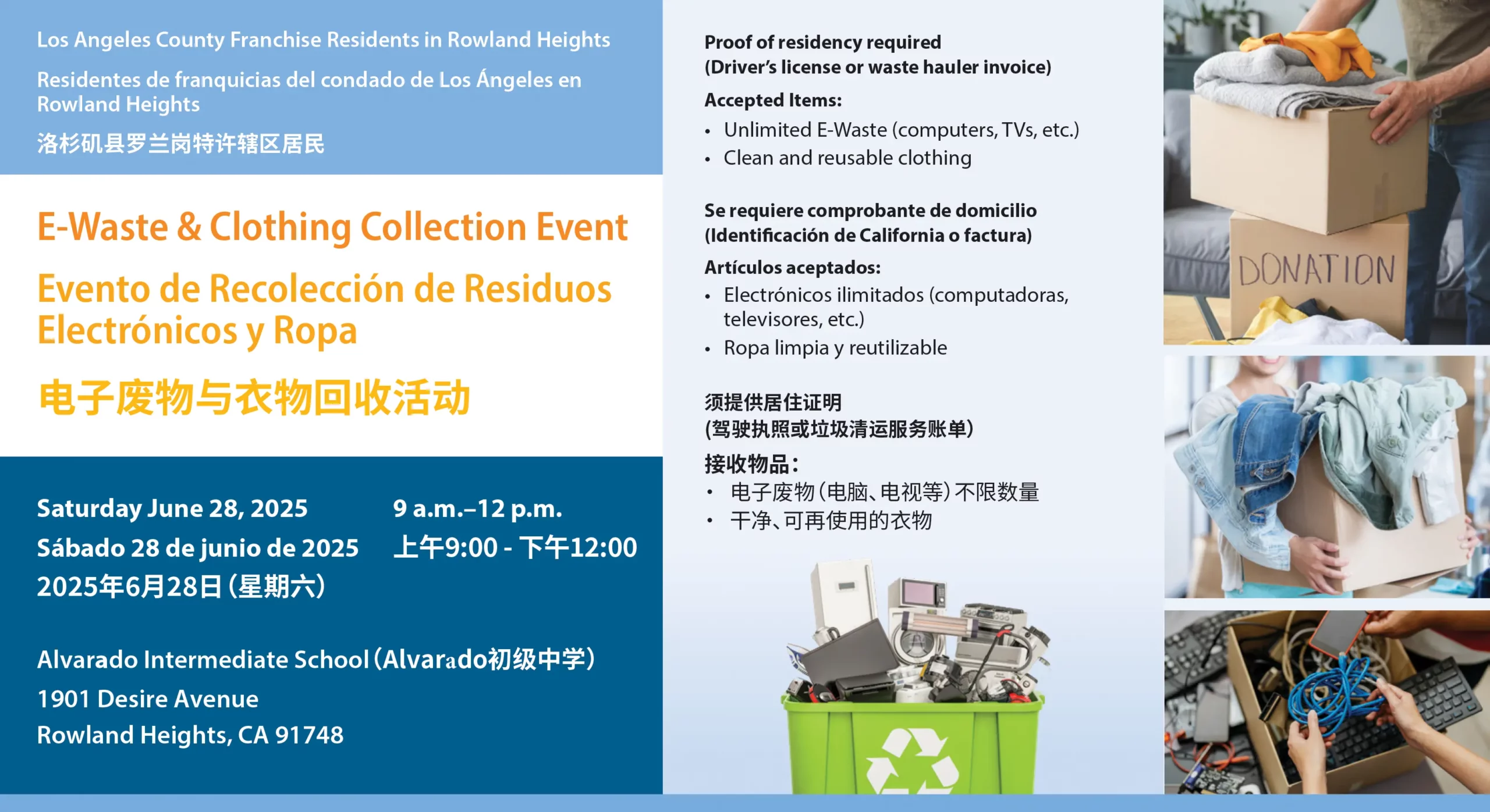 Athens Services Rowland Heights E Waste Clothing Collection Event 6-28-25