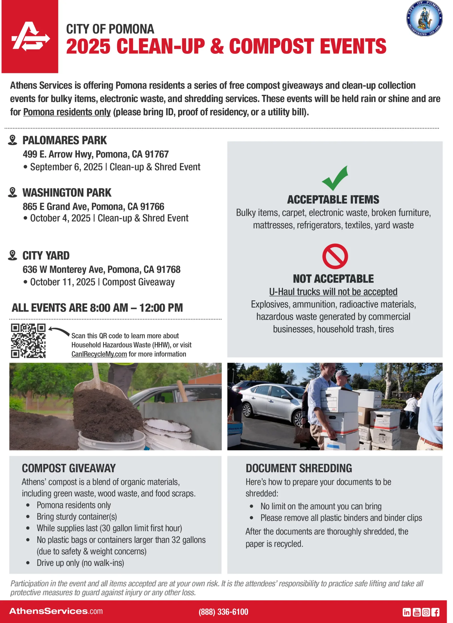 Athens Services City of Pomona 2025 Cleanup and Free Compost Giveaway Events ENG SPA July 2025