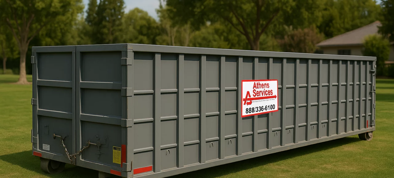 athens services roll-off container highside 40-yard on lawn