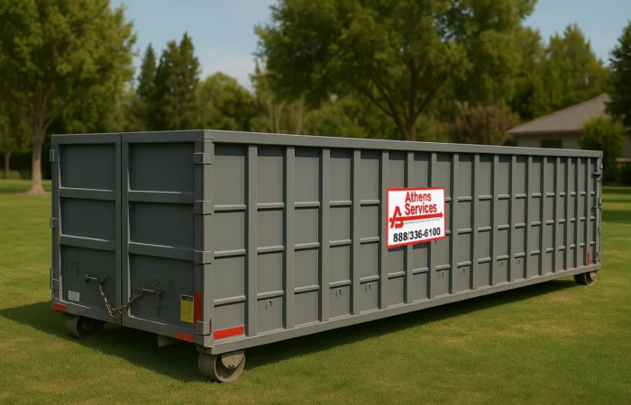 athens services roll-off container highside 40-yard on lawn