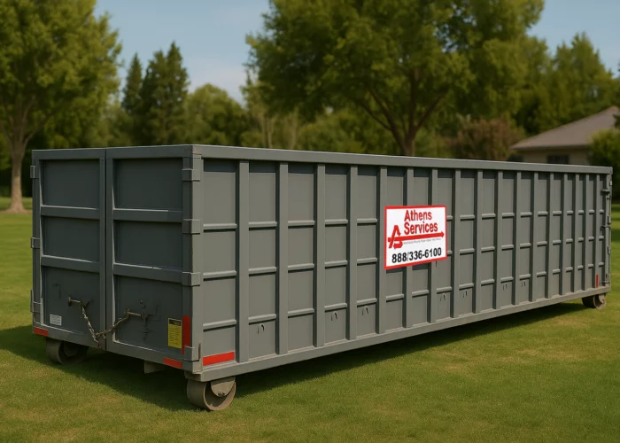 athens services roll-off container highside 40-yard on lawn