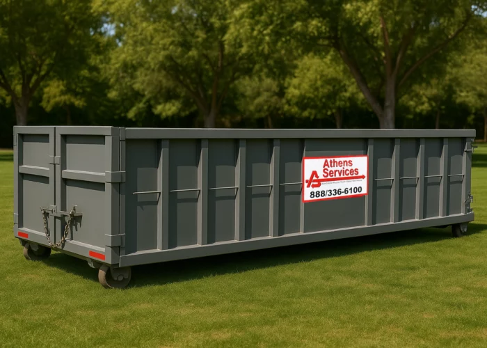 athens services roll-off container lowside 25-yard on lawn