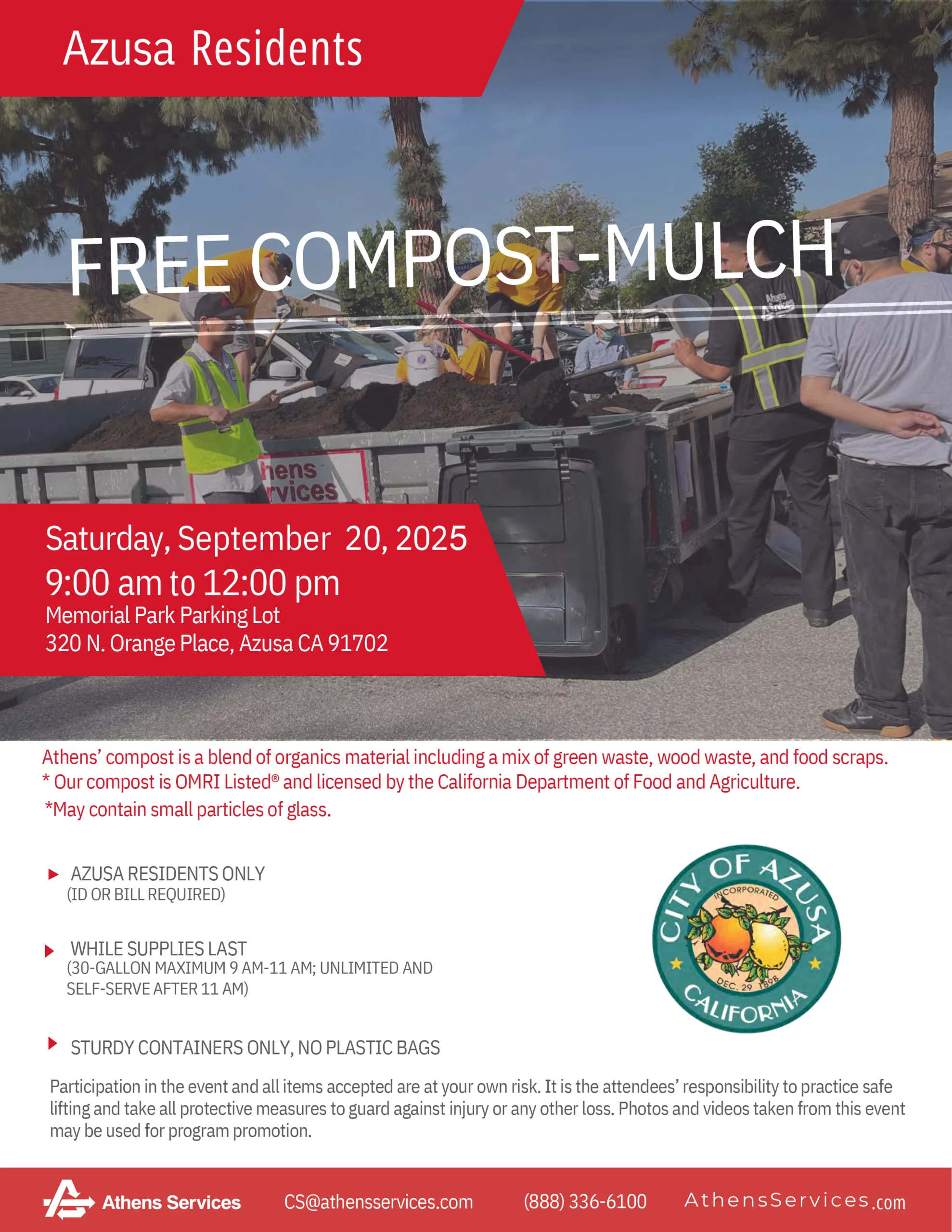 Athens Services Azusa Free Compost Giveaway 9-20-2025