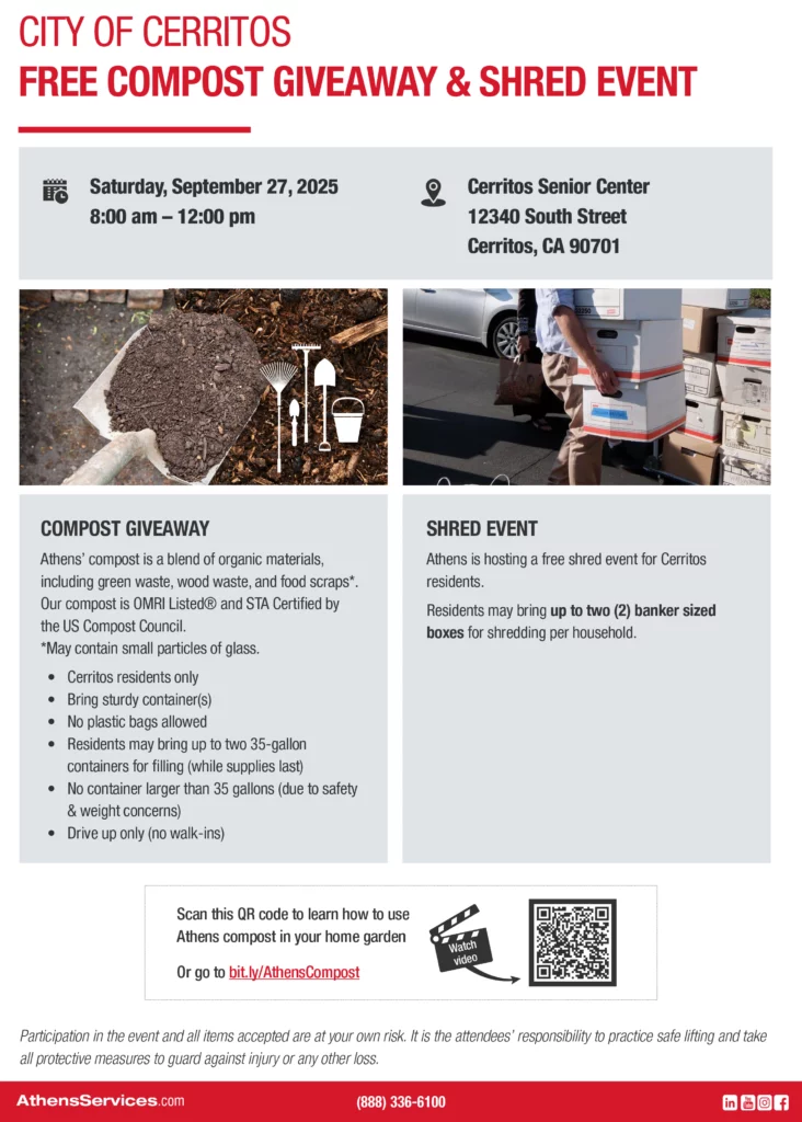 Athens Services Cerritos Compost Giveaway Shred Event 09-27-2025