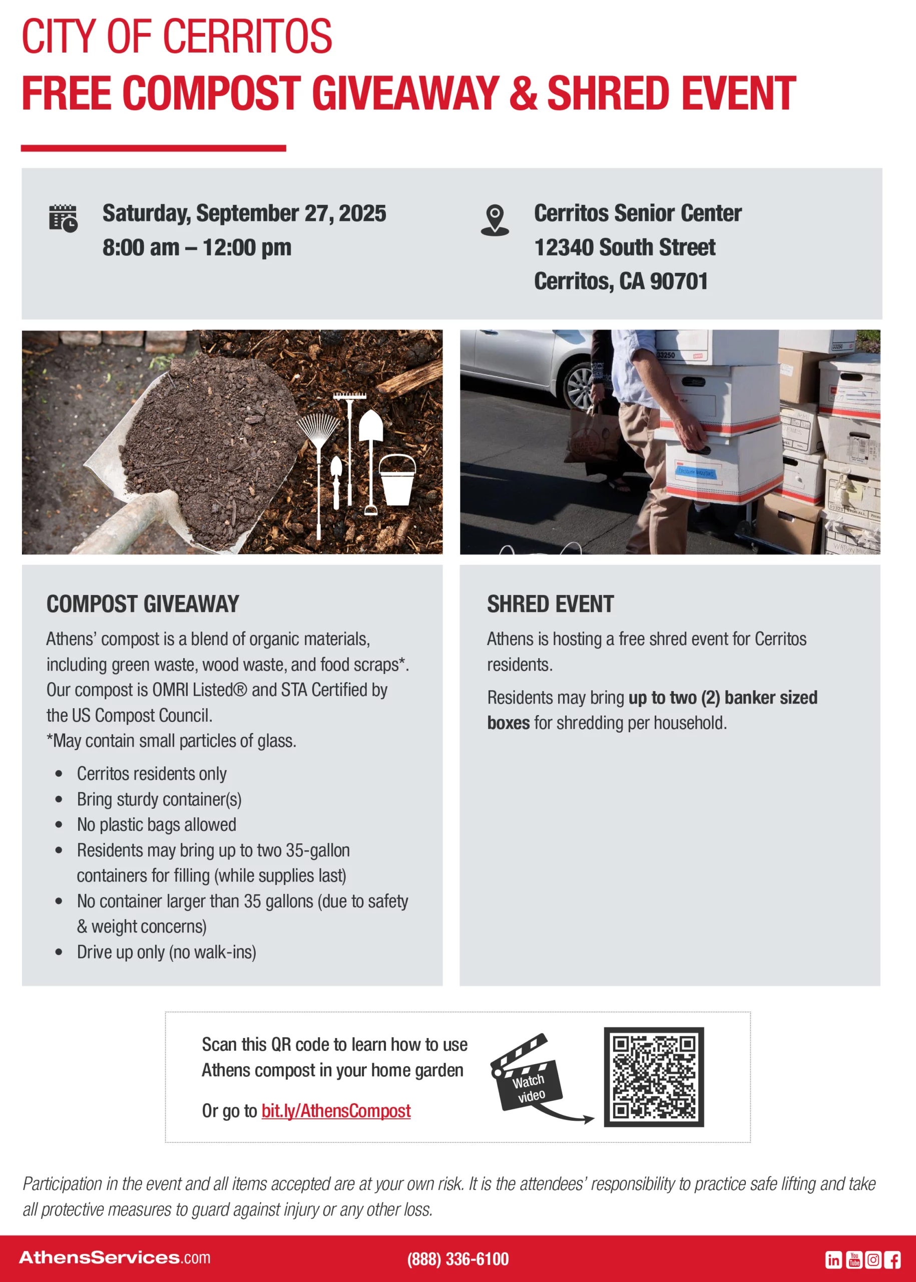 Athens Services Cerritos Compost Giveaway Shred Event 09-27-2025