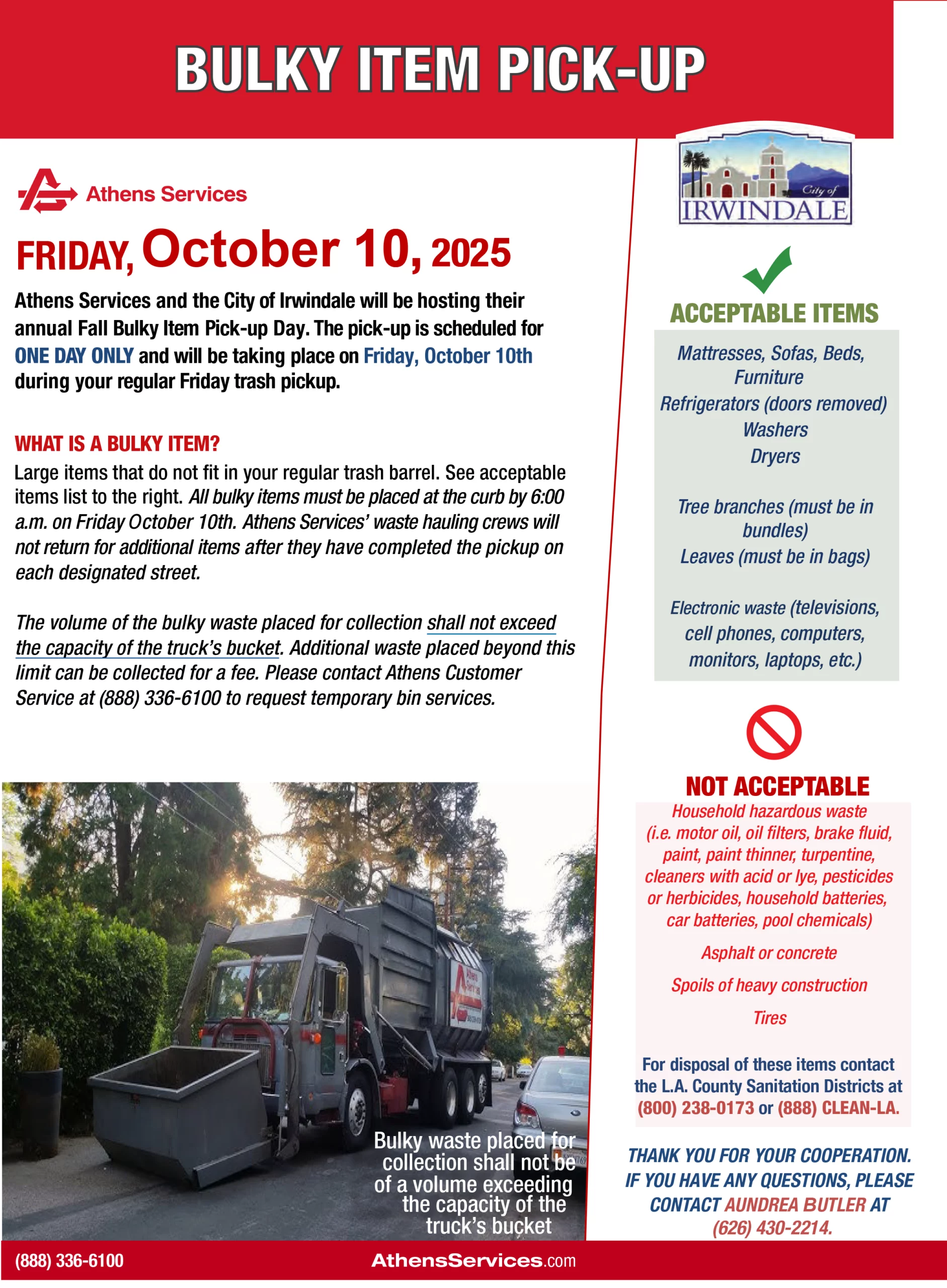 Irwindale Bulky Item Pickup 10-10-2025