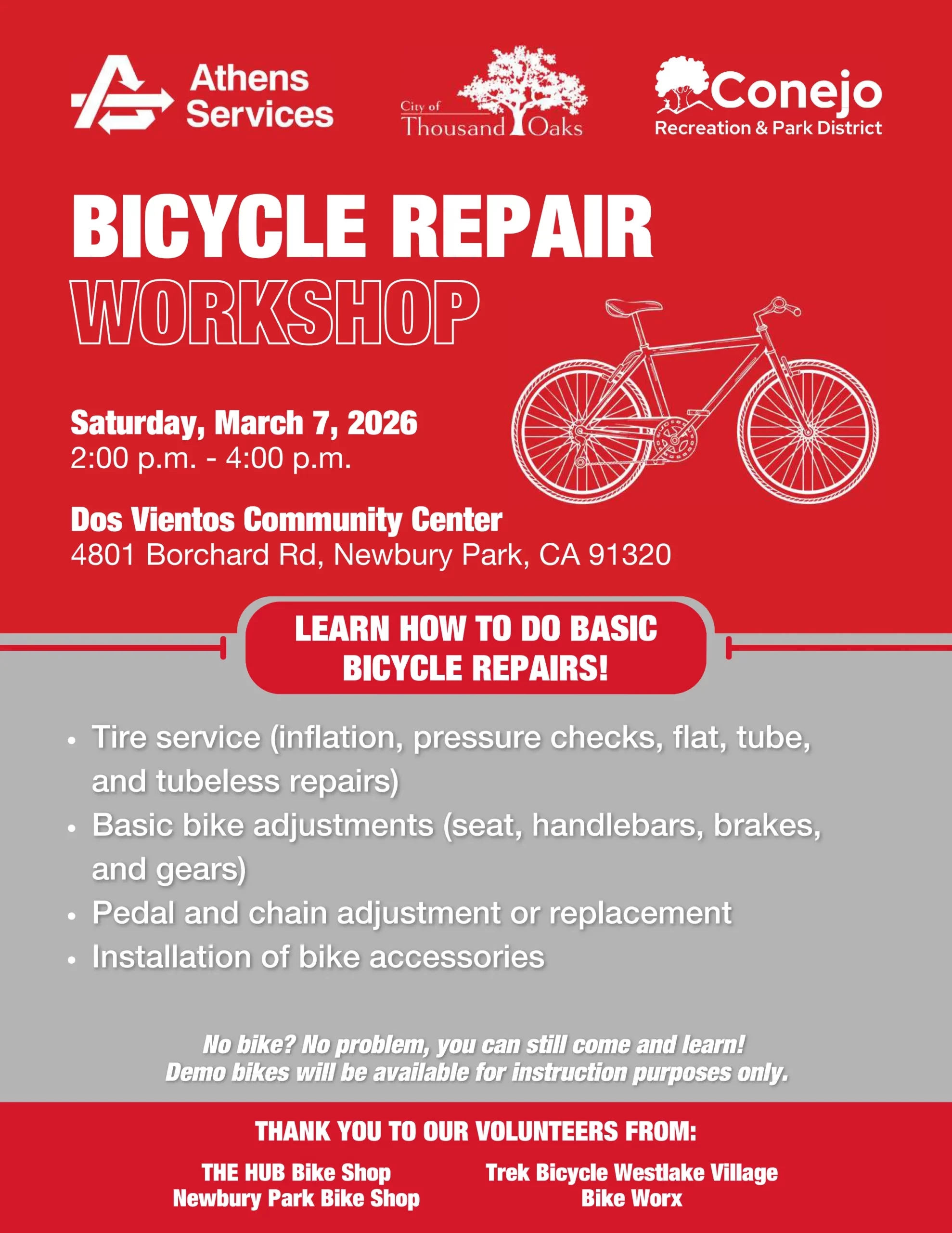 Athens Services Bicycle Repair Workshop City of Thousand Oaks Conejo Recreation Park District
