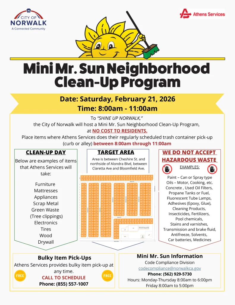 Athens Services City of Norwalk Mini Mr Sun Nightborhood Clean Up Program