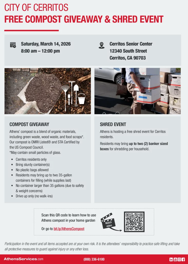 Athens Services City of Cerritos Free Compost Giveaway and Shred Event