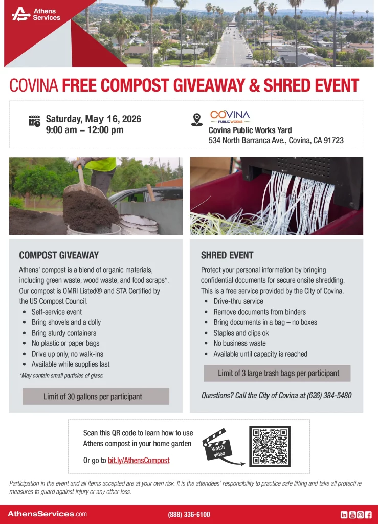 Athens Services Covina Free Compost and Shred Event 05-26-2026