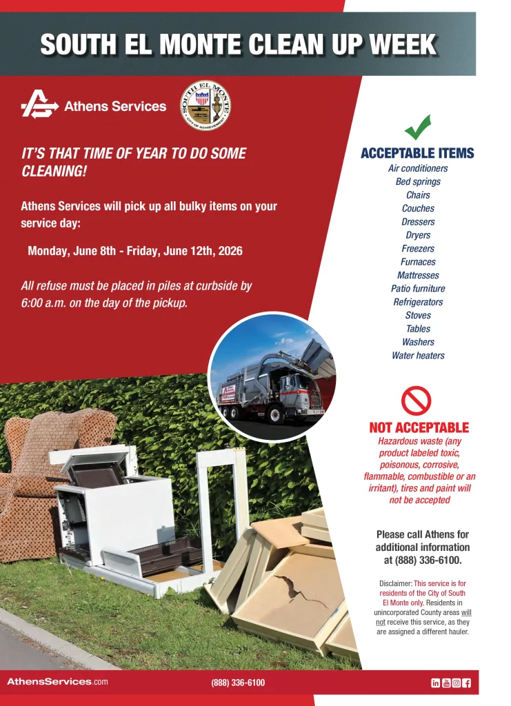 Athens Services South El Monte Cleanup Week 6-8-2026 to 6-12-2026