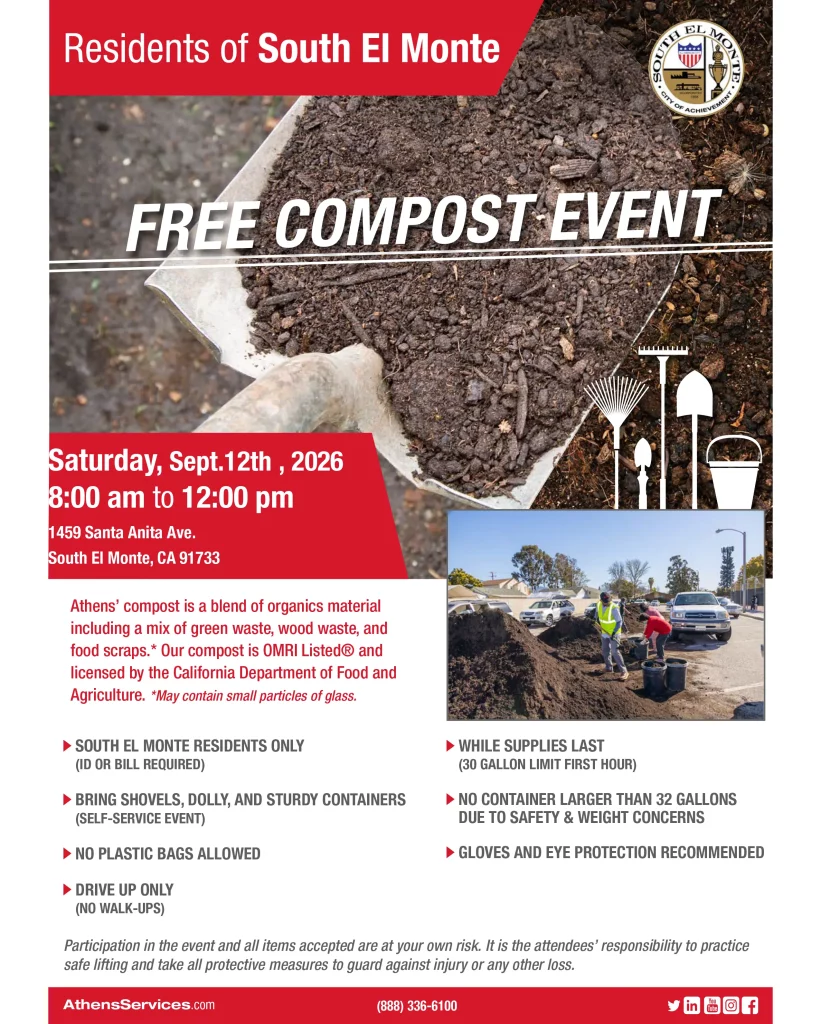 Athens Services City of South El Monte Free Compost Giveaway 10-12-2026
