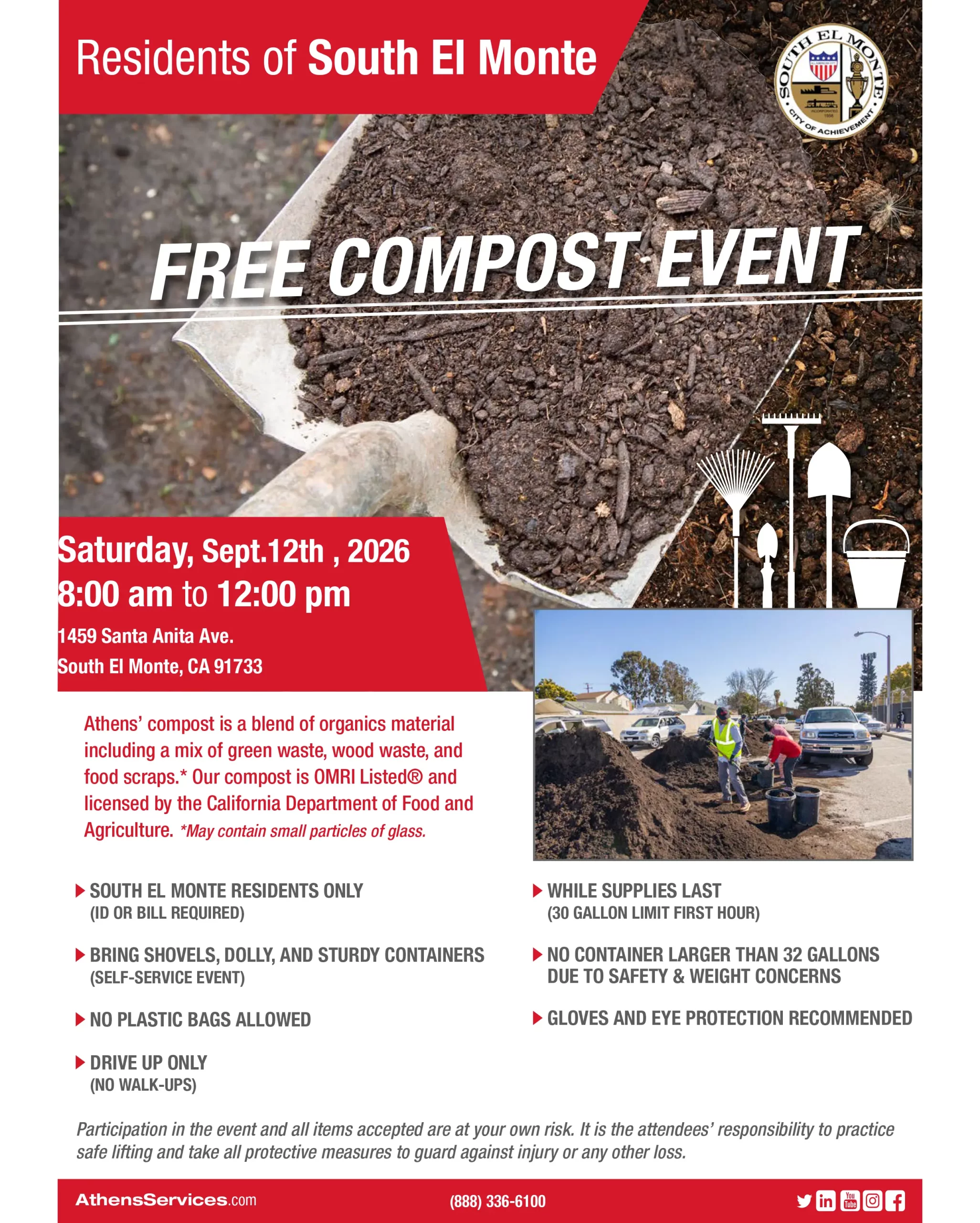 Athens Services City of South El Monte Free Compost Giveaway 10-12-2026