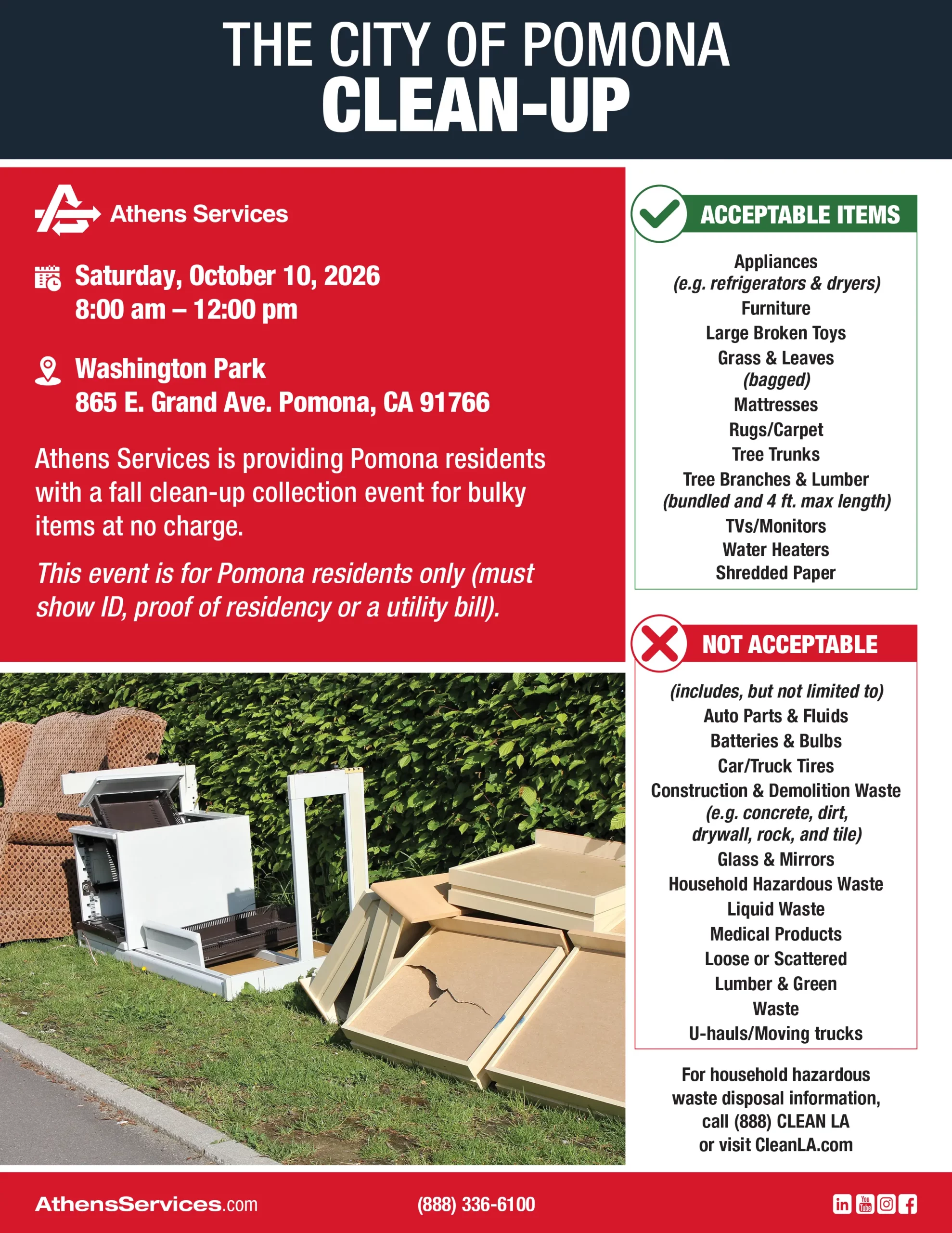 Athens Services City of Pomona Clean Up Event 10-10-2026