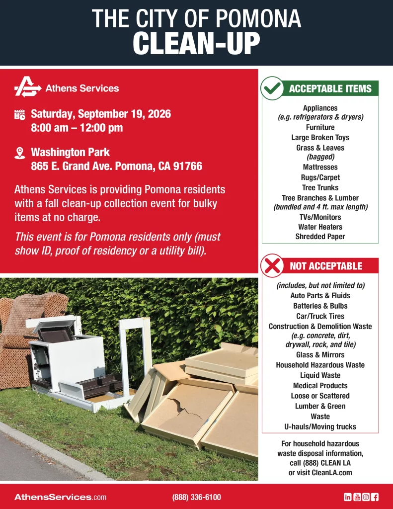 Athens Services City of Pomona Clean Up Event 9-19-2026