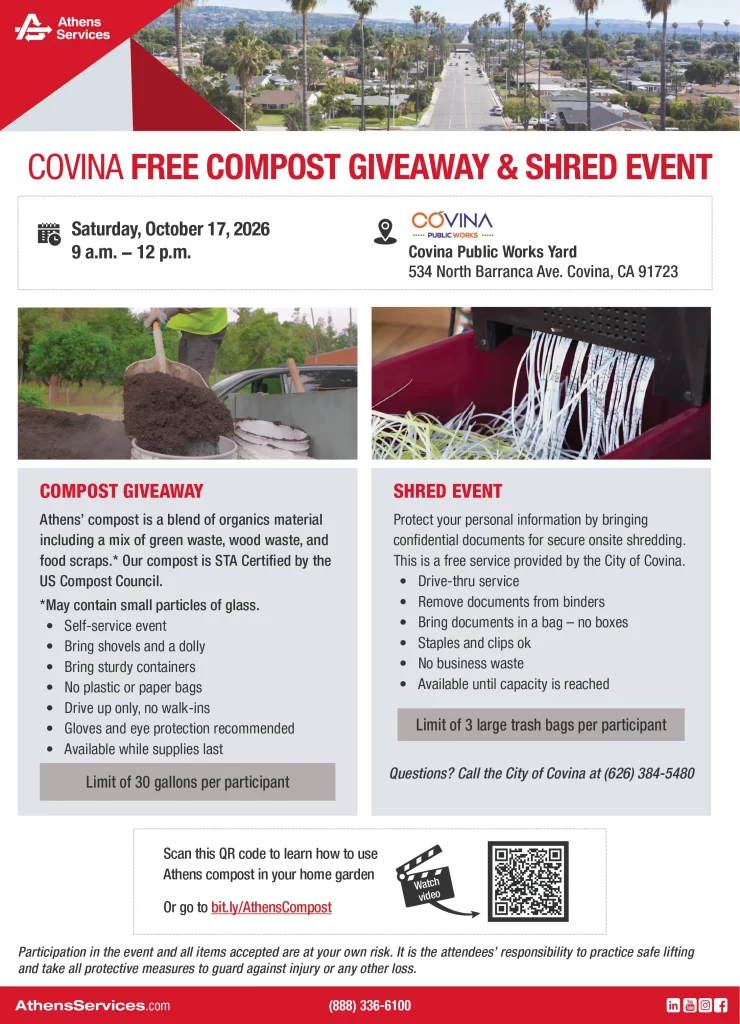 Athens Services City of Covina Compost Giveaway and Shred Event 10-17-2026