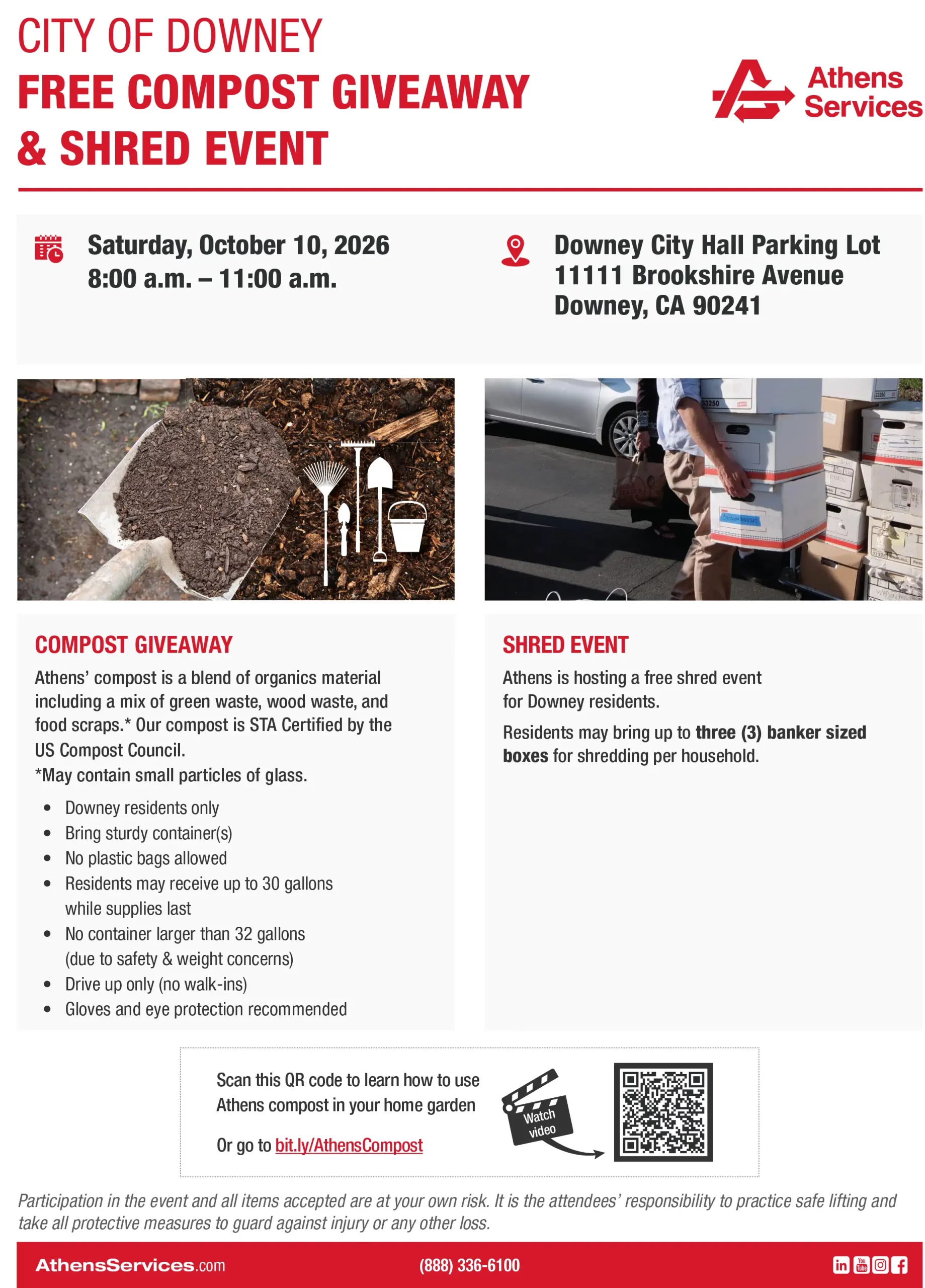 Athens Services City of Downey Compost Giveaway and Shred Event 10-10-2026