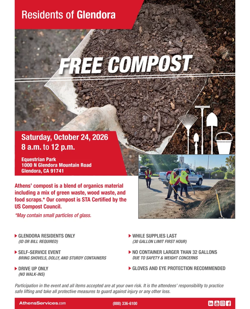 Athens Services City of Glendora Free Compost Giveaway 10-24-2026