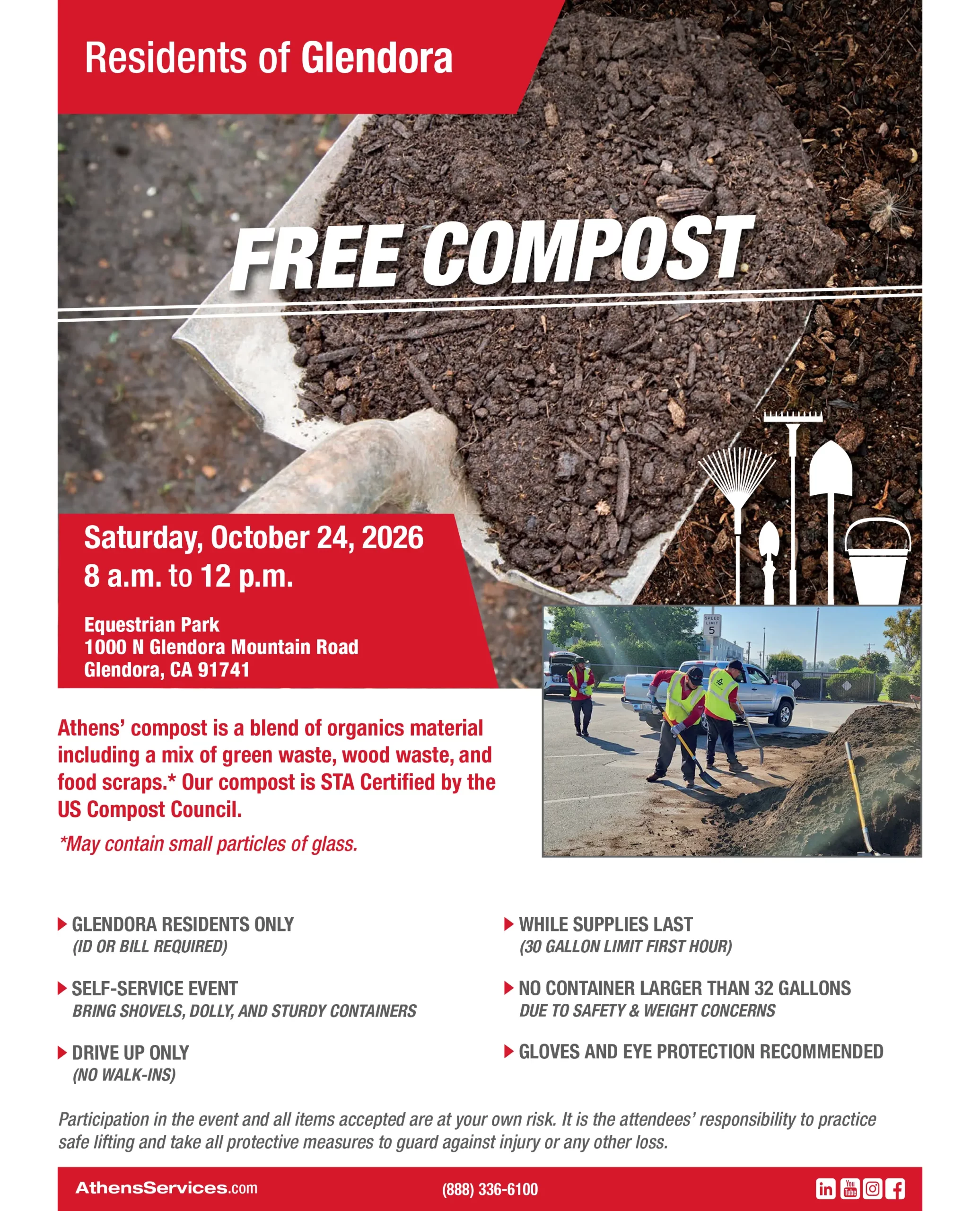 Athens Services City of Glendora Free Compost Giveaway 10-24-2026